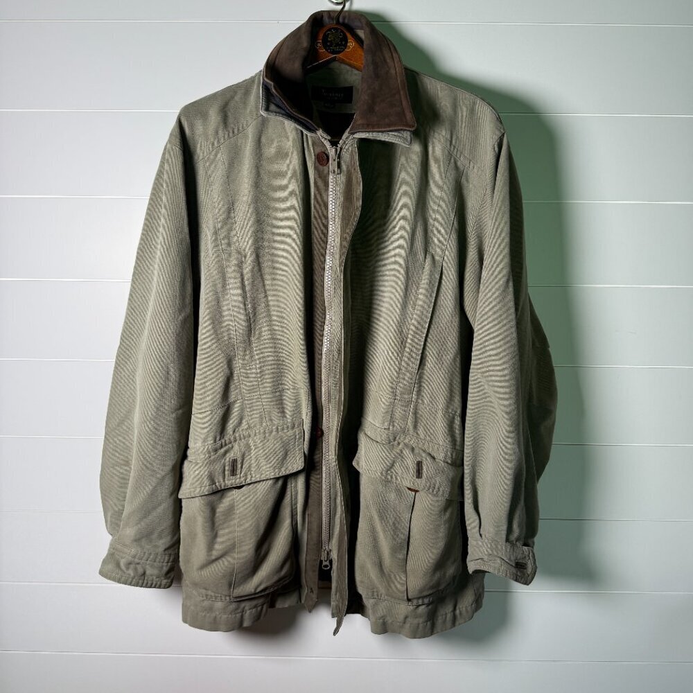 Turnbury Men's Jacket Leather Collar Zipper Size Large Tan with Dk Brown Trim